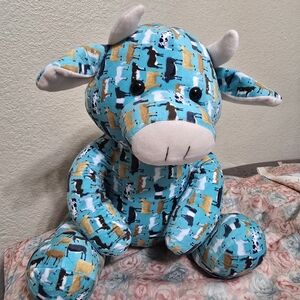 Plush Cow Stuffed Animal - Turquoise Patterned Cow